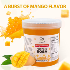 Soeos Mango Popping Boba Pearls ready to serve straight from the bag.