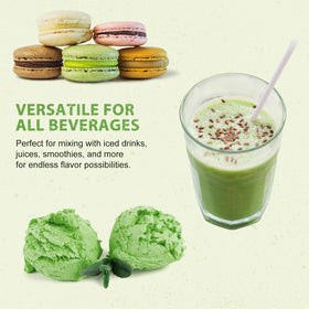 Soeos Matcha powder prepared-drink cup showcases ready-to-enjoy beverage.