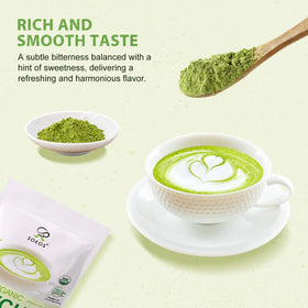SoEos matcha being whisked to dissolve easily in hot or cold drinks.