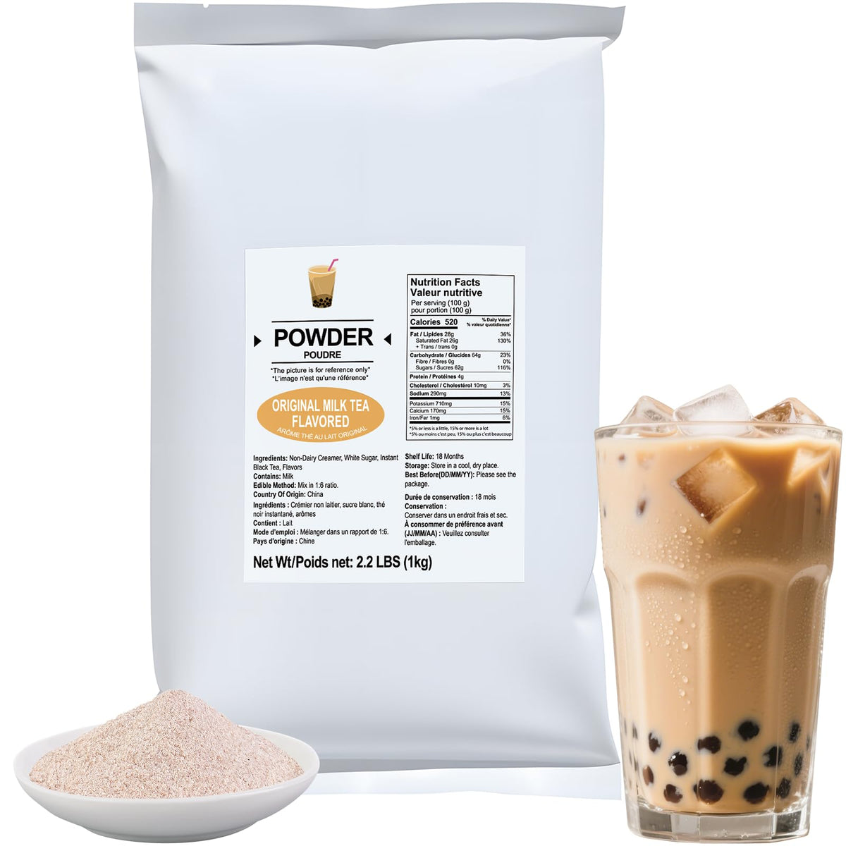 Soeos Milk Tea Powder close-up, creamy texture hints at quick bubble tea at home