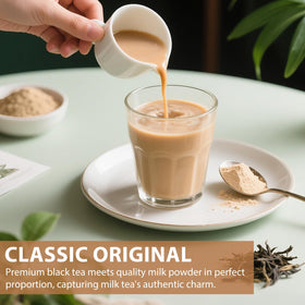 Soeos Milk Tea Powder on the kitchen counter ready for hot or iced tea