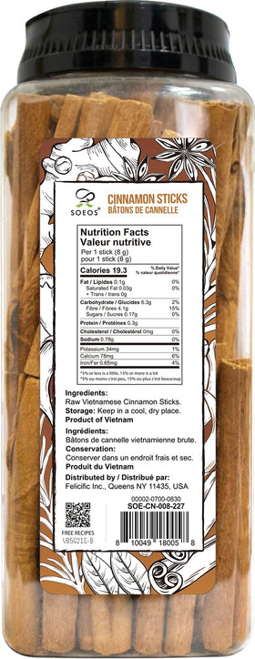 Soeos Organic Cinnamon Sticks closeup highlighting texture and aroma for spice blends.