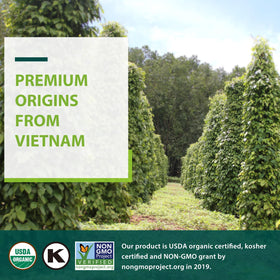 Soeos Organic Ground Black Pepper closeup reveals texture ideal for grinding