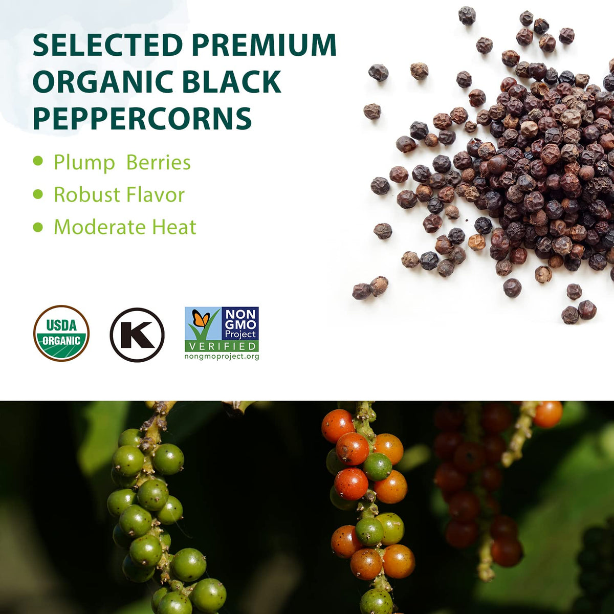 Soeos Organic Ground Black Pepper pour demonstrates rapid flavor boost during meals