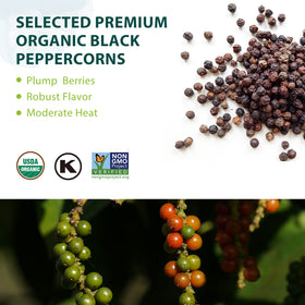 Soeos Organic Ground Black Pepper pour demonstrates rapid flavor boost during meals