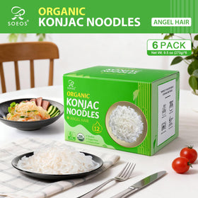 Soeos Organic Konjac Noodles Angel Hair raw noodles ready to pair with sauces.