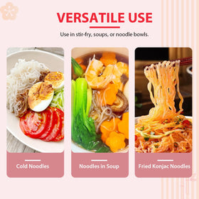Soeos Organic Konjac Noodles neutral flavor ready to soak up sauces and broths.