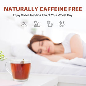 Soeos Organic Rooibos Tea packaging stores 9oz of leaves fresh.
