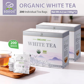 Soeos Organic White Tea individually wrapped bags preserve freshness and aroma.