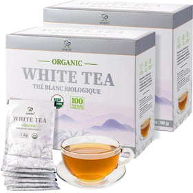 Soeos Organic White Tea pack of two teabags for daily, low-caffeine sipping.