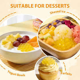 Soeos popping boba in a colorful dessert bowl