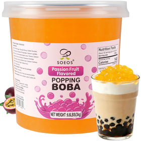 Soeos Passion Fruit Popping Boba pack ready for at-home bubble tea and desserts