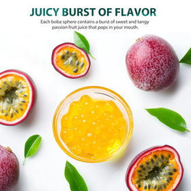 Pearls in bubble tea adding a vibrant textural pop to the drink.