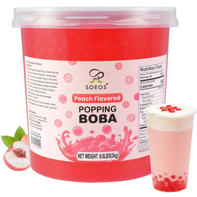 Soeos Peach Popping Boba bursting peach pearls for drinks and desserts with juicy flavor and texture