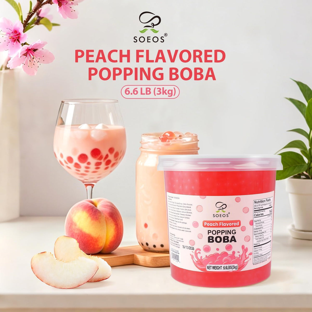 Soeos Peach Popping Boba in milk tea elevates cafe-style beverages at home