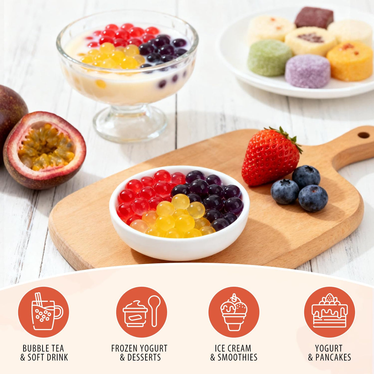 Soeos popping boba bubble tea setup shows ready-to-use pearls.