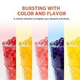 Soeos popping boba passion fruit pearls create zesty texture in beverages.