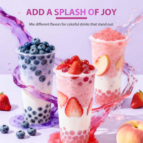 Soeos popping boba pearls served in a bowl showcase colorful texture.