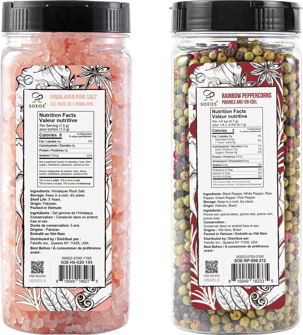 Soeos rainbow peppercorns 8oz, colorful blend for brighter flavor.