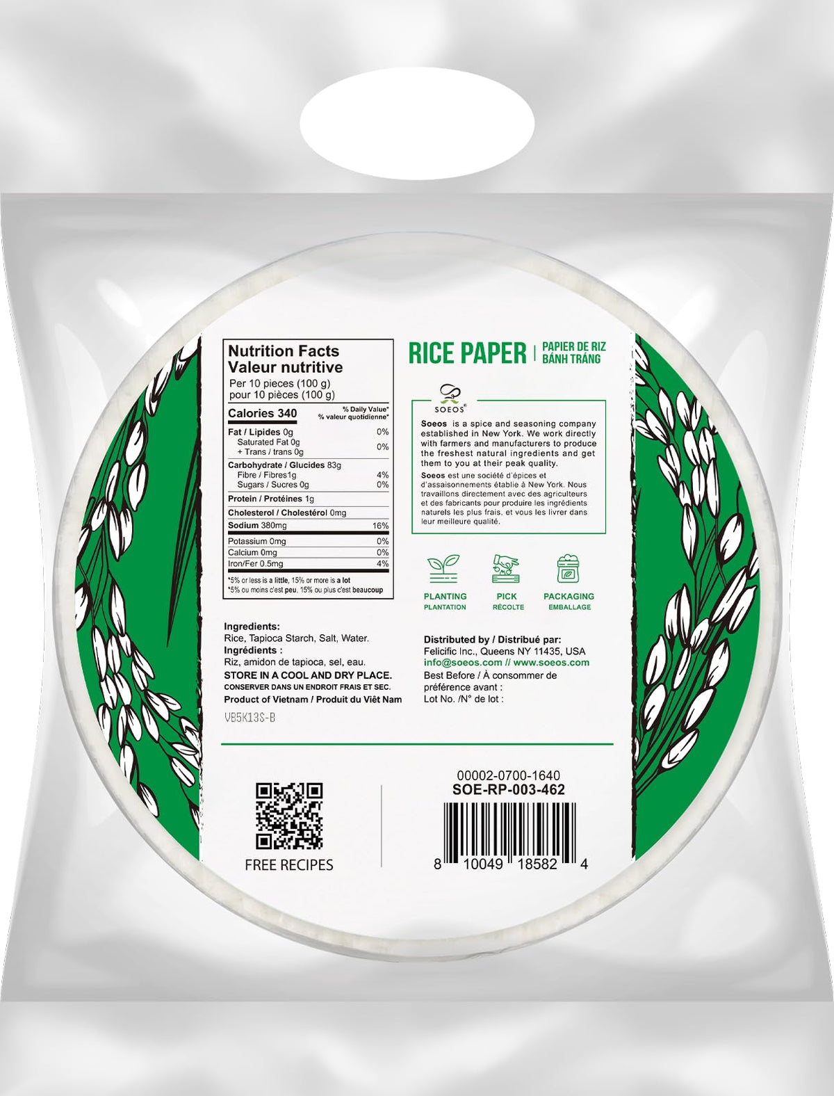 Soeos rice paper softened for easy rolling and pliable wrapping.