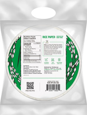Soeos rice paper softened for easy rolling and pliable wrapping.