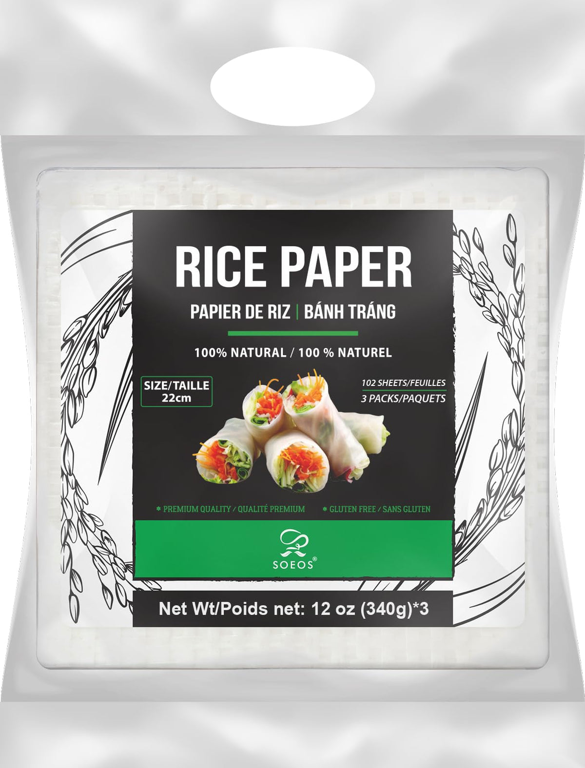 Soeos square rice paper used to create fresh spring rolls with vibrant fillings.