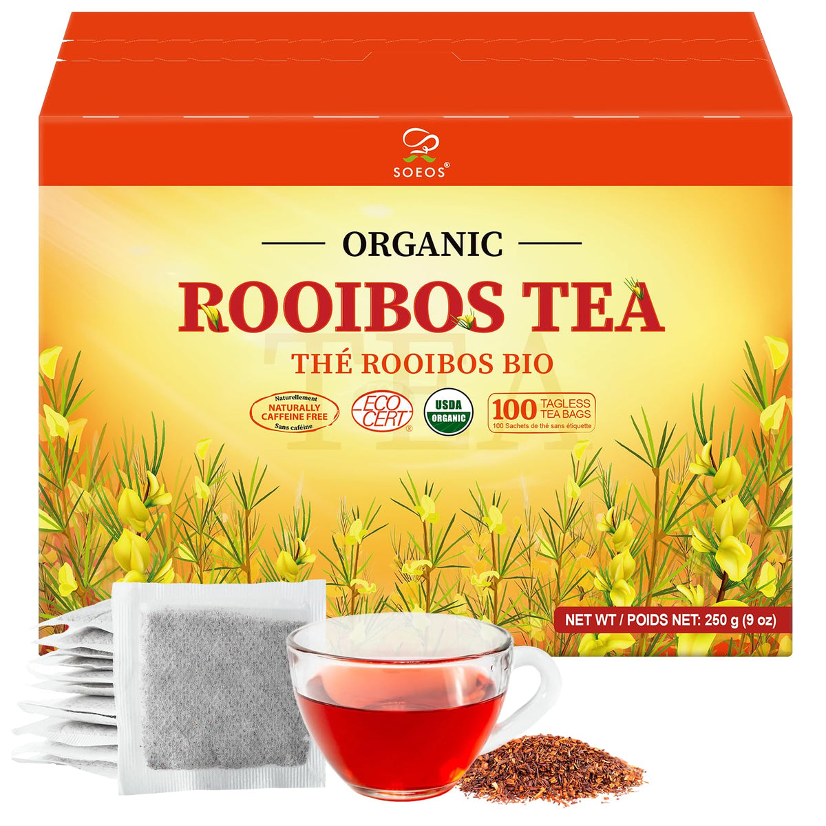 Soeos Rooibos tea bags collection, caffeine-free option for relaxing evenings