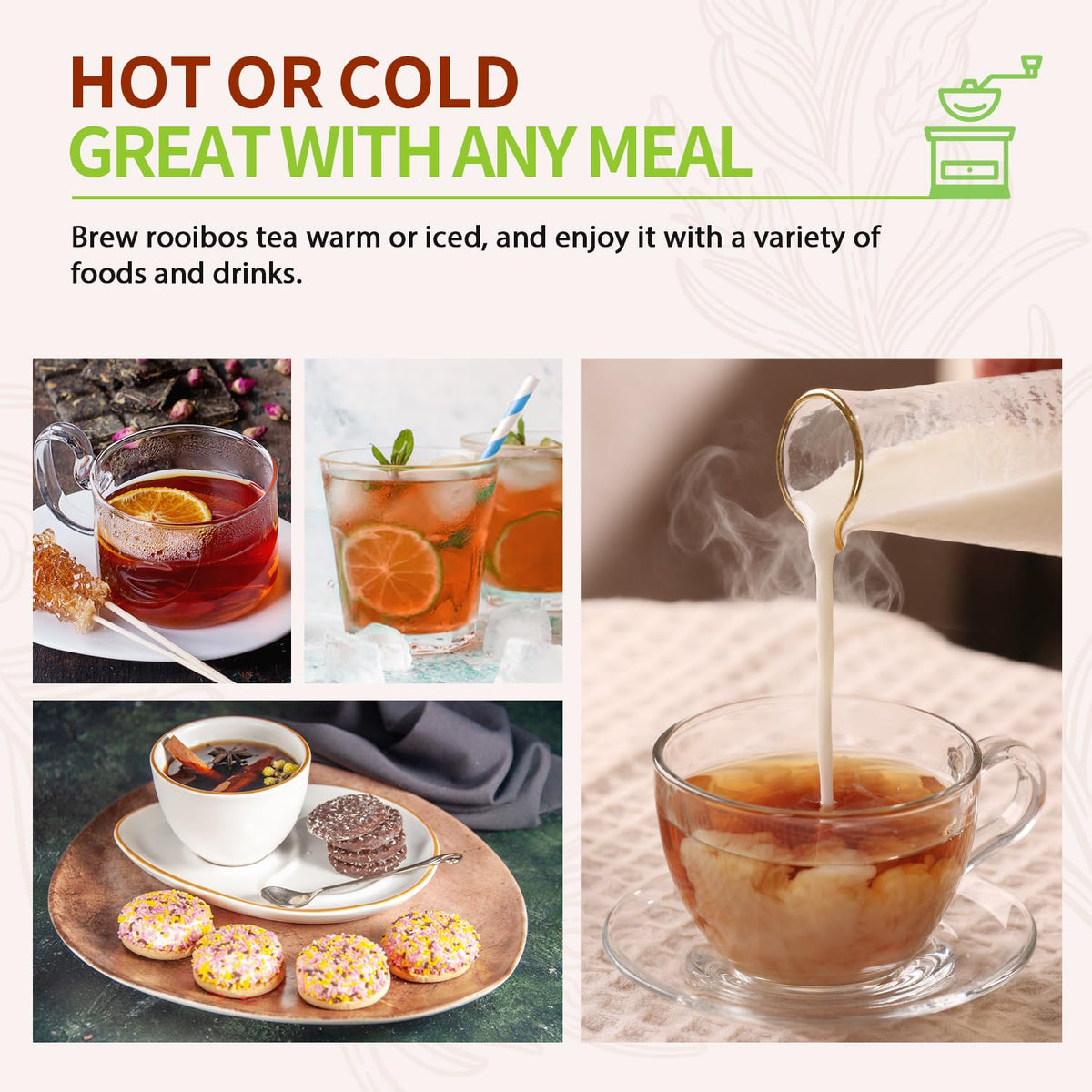 Soeos Rooibos Tea is naturally caffeine-free for evenings.