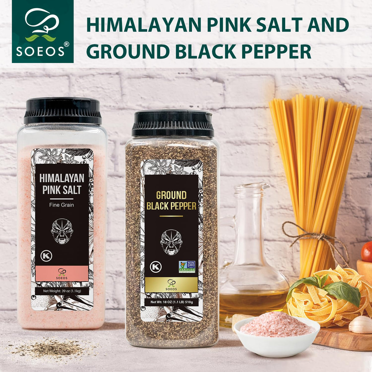 Soeos salt and pepper grinder refill pack for convenient kitchen use.