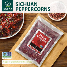 Crushed Soeos Sichuan peppercorns releasing brisk aroma in bowl