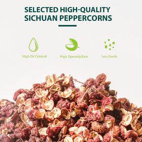 Open bag of Soeos Sichuan peppercorns on kitchen counter