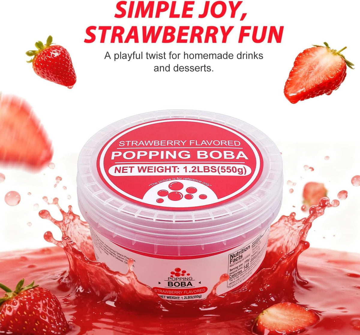 Soeos Strawberry Popping Boba pearls topping desserts with fruity bursts