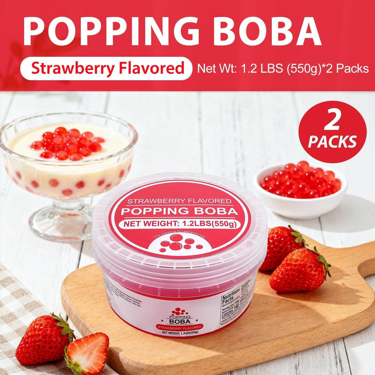 Soeos Strawberry Popping Boba pearls in a glass add playful texture to drinks