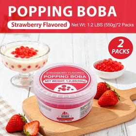 Soeos Strawberry Popping Boba pearls in a glass add playful texture to drinks