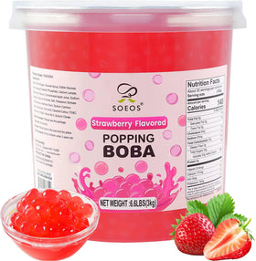 Soeos strawberry popping boba pearls release strawberry essence in beverages
