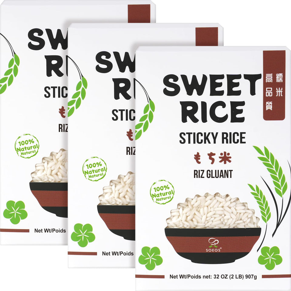Soeos Sweet Sticky Rice pack of 3 2lb bags, a versatile gluten-free base.