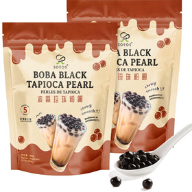 Soeos tapioca pearls 2.2 lb pack front: ready-to-use boba for quick beverages.