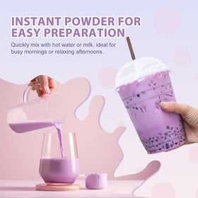 Soeos taro dessert creation using powder in a dish.