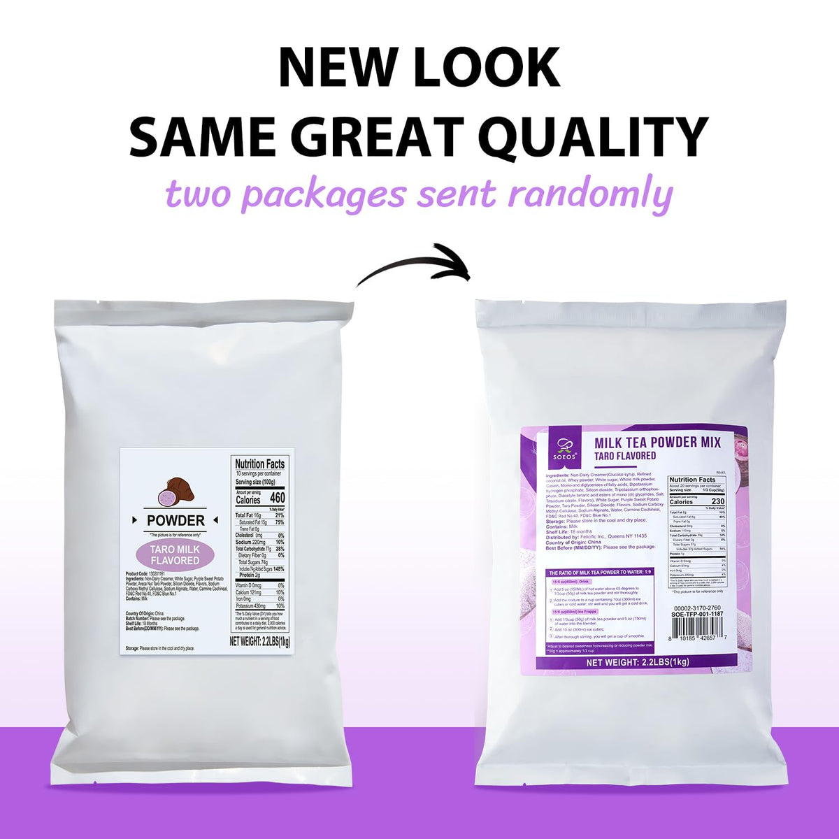 Soeos taro powder dissolving smoothly in hot water or milk.