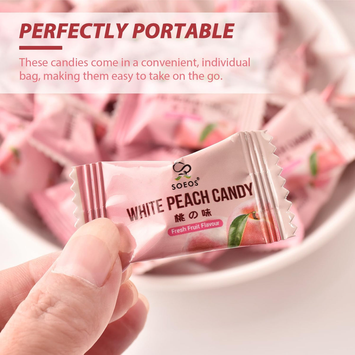 Soeos White Peach Candy 2-pack 16oz highlights premium packaging and inviting aroma.