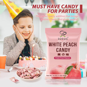 Soeos White Peach Candy on a desk invites a quick, fruit-forward moment of joy.