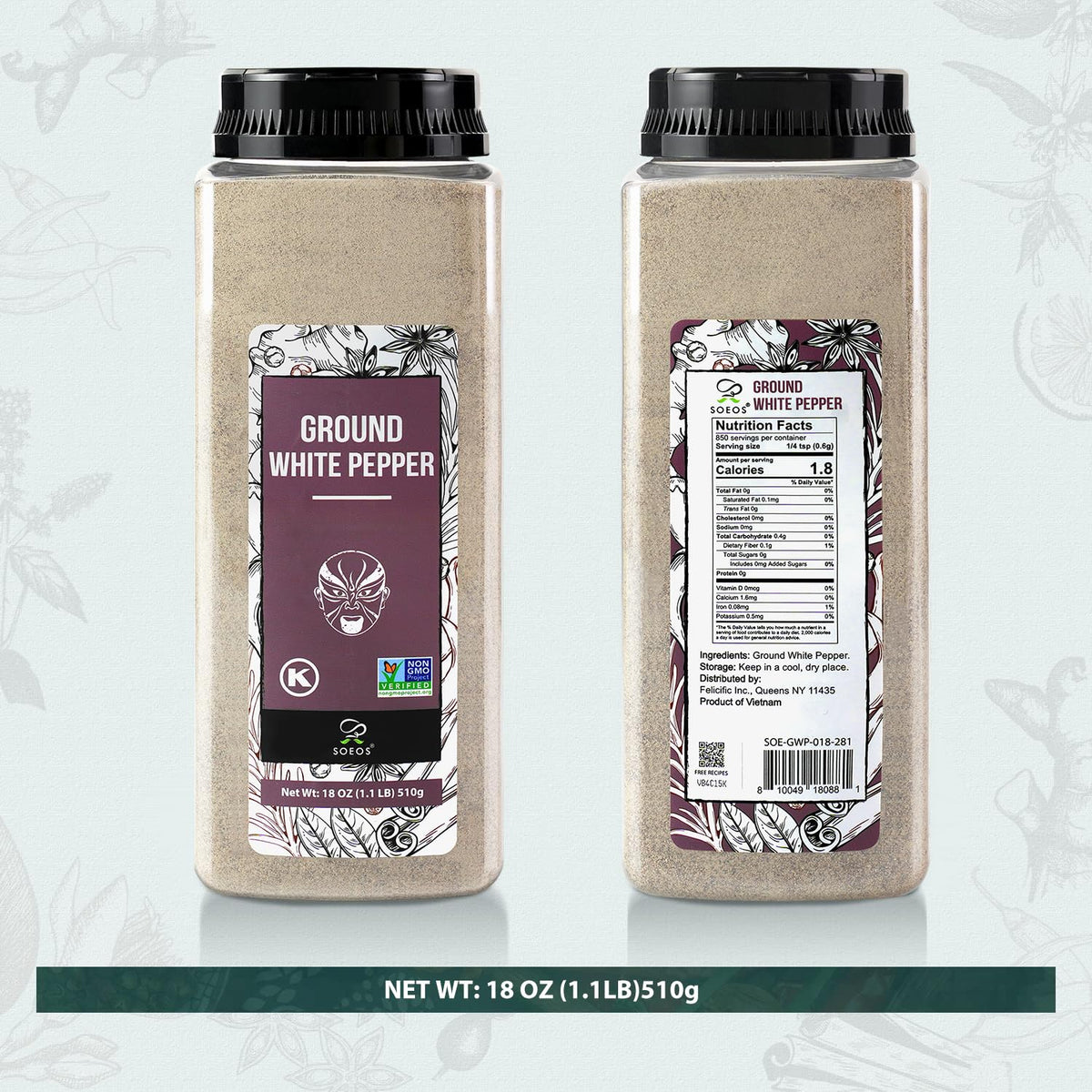 Soeos white pepper powder with fine grain texture ready to season