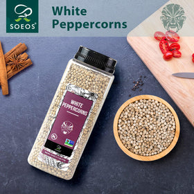 Soeos White Peppercorns in grinder ready for grinding in cooking