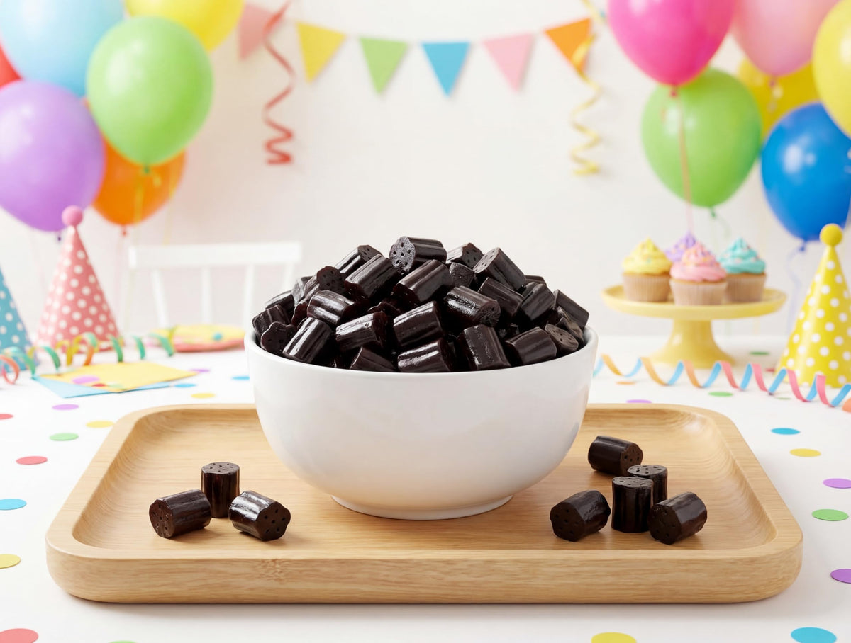 Gourmet Black Licorice Bites soft-chewy close-up delivering tender bite.