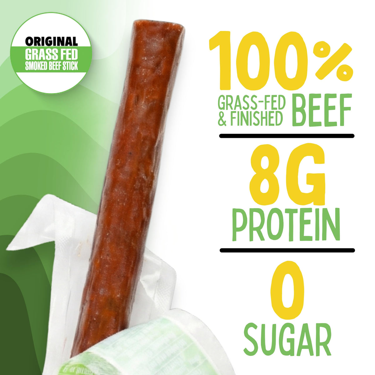 Sogo Snacks grass-fed beef label close-up noting Non-GMO verification