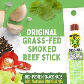 Sogo Snacks Original beef sticks close-up texture highlighting tender beef and clean ingredients