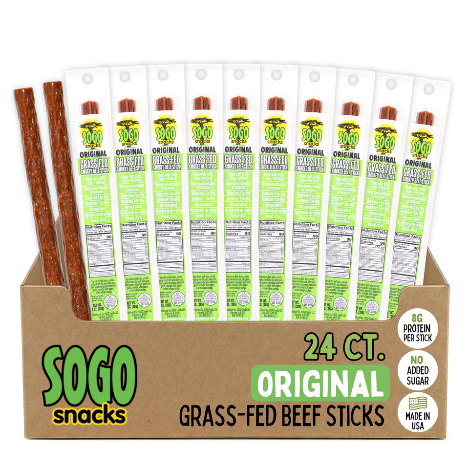 Sogo Snacks Original beef sticks pack shot showing convenient 1oz portions for on-the-go snacking
