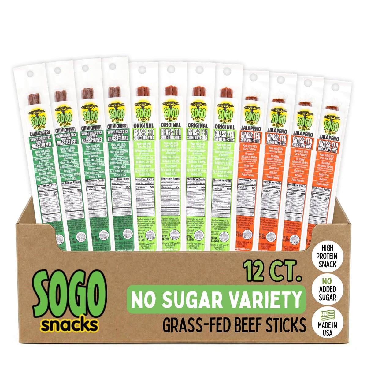 Sogo Snacks Original flavor beef jerky sticks, protein-rich on-the-go snack.