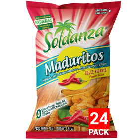 Soldanza Pepper Sweet Plantain Chips pack front, ideal for on-the-go snacking.