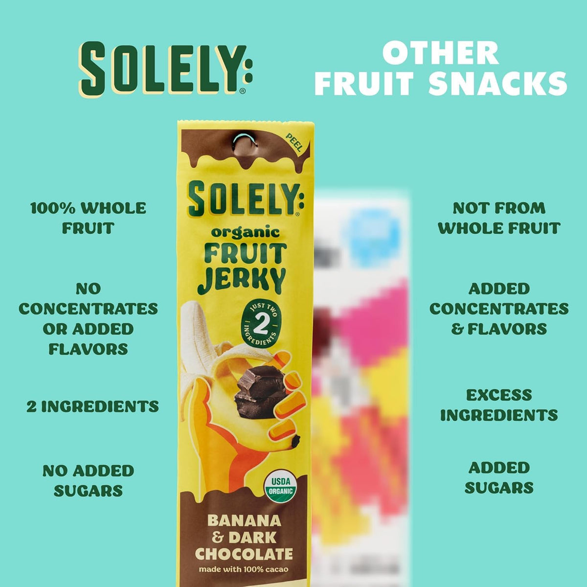 Solely Banana Cacao Jerky lunchbox snack for busy days.